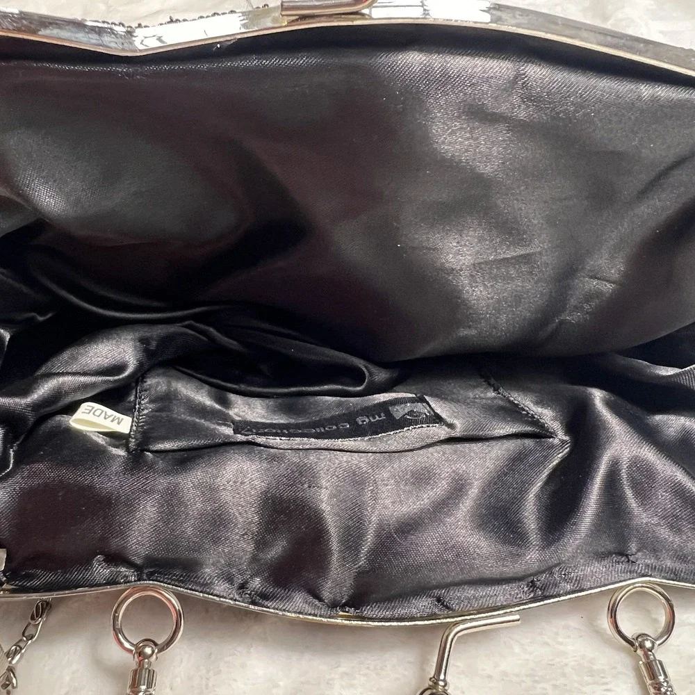 Vintage MG Collection Black Beaded Evening Bag Kisslock Chain Clutch Purse